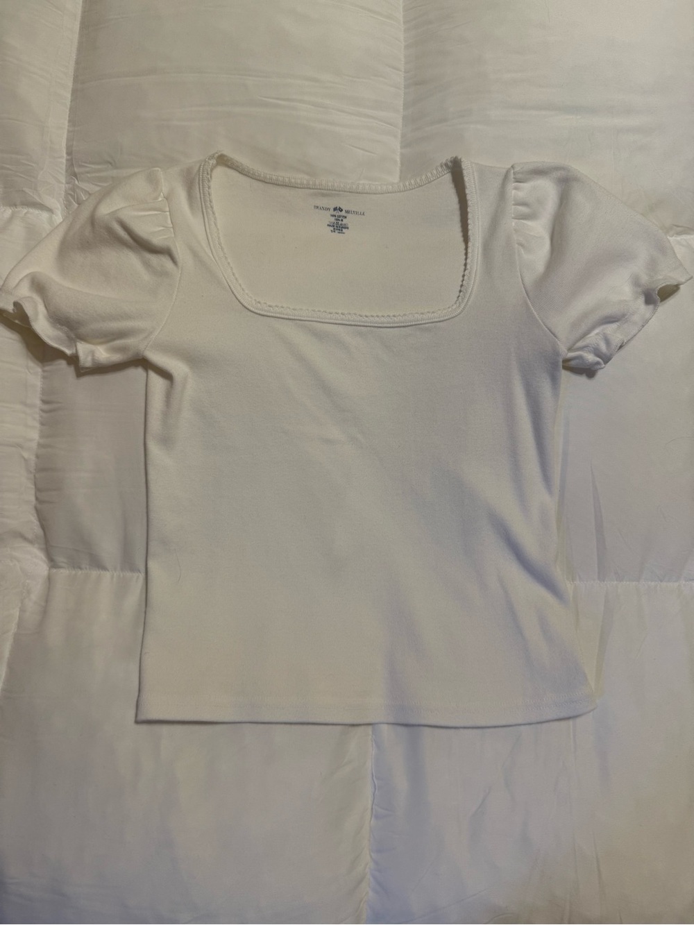 Brandy Melville White Square-Neck Puff Sleeve Top